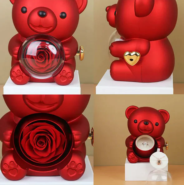 Ours Cadeau Rotatif avec Rose – Coffret Romantique Box