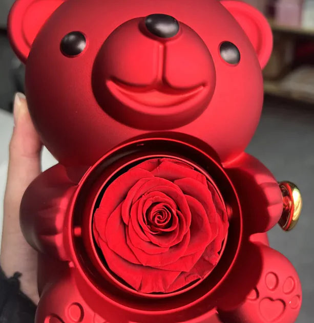 Ours Cadeau Rotatif avec Rose – Coffret Romantique Box