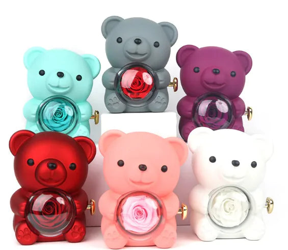Ours Cadeau Rotatif avec Rose – Coffret Romantique Box