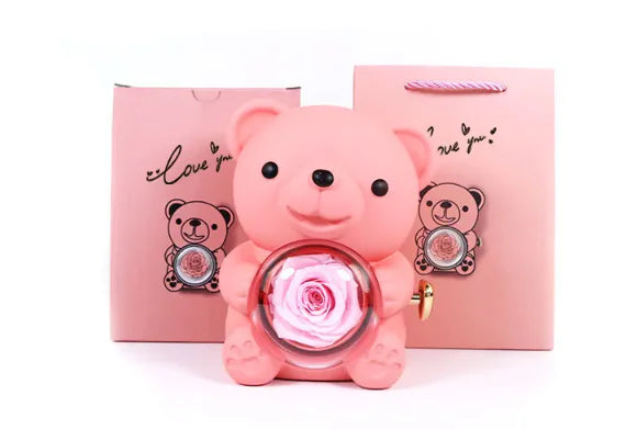 Ours Cadeau Rotatif avec Rose – Coffret Romantique Box
