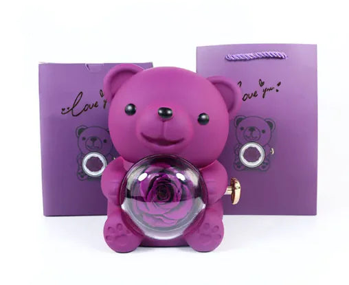 Ours Cadeau Rotatif avec Rose – Coffret Romantique Box