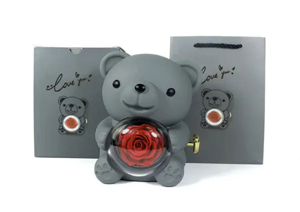 Ours Cadeau Rotatif avec Rose – Coffret Romantique Box