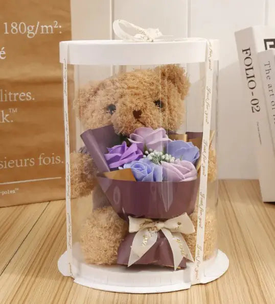 Ours Blanc avec Roses – Coffret Cadeau d’Amour