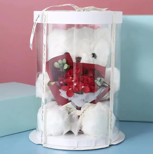 Ours Blanc avec Roses – Coffret Cadeau d’Amour