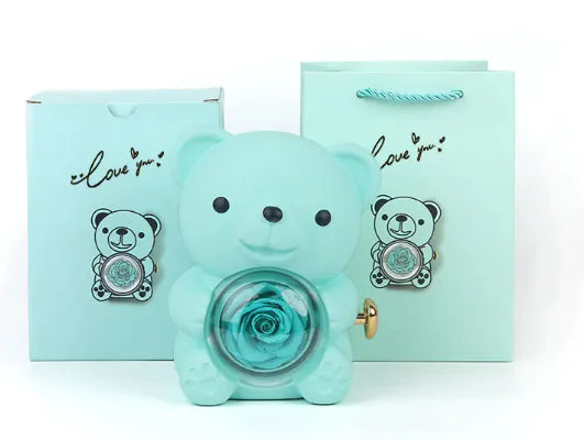 Ours Cadeau Rotatif avec Rose – Coffret Romantique Box