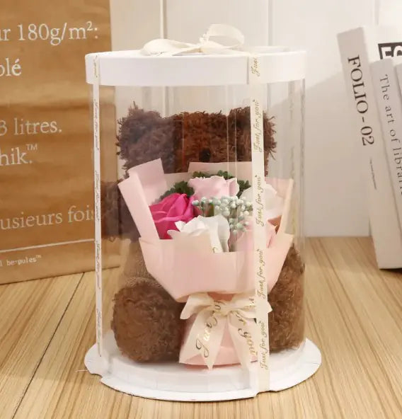 Ours Blanc avec Roses – Coffret Cadeau d’Amour