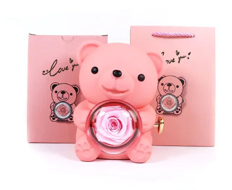 Ours Cadeau Rotatif avec Rose – Coffret Romantique Box