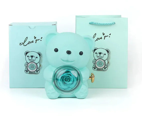 Ours Cadeau Rotatif avec Rose – Coffret Romantique Box