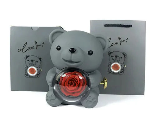 Ours Cadeau Rotatif avec Rose – Coffret Romantique Box