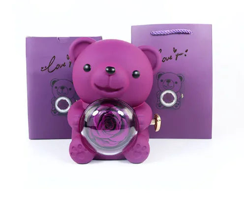 Ours Cadeau Rotatif avec Rose – Coffret Romantique Box
