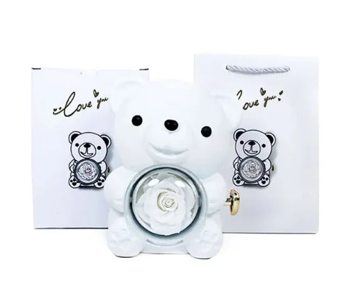 Ours Cadeau Rotatif avec Rose – Coffret Romantique Box