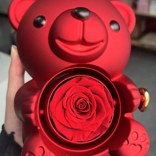 Ours Cadeau Rotatif avec Rose – Coffret Romantique Box